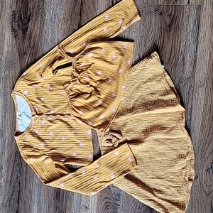 Kensie Girl Cardigan/Cami/Skirt Set, Size 12, Mustard Yellow & Pink Daisies